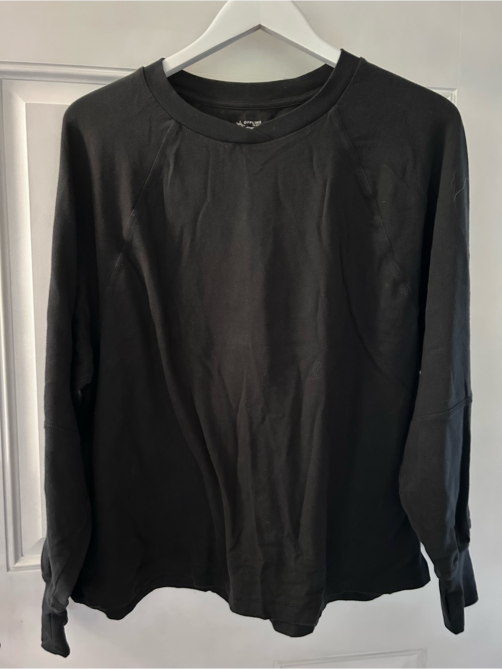 aerie Black Long-Sleeve Crewneck Pullover